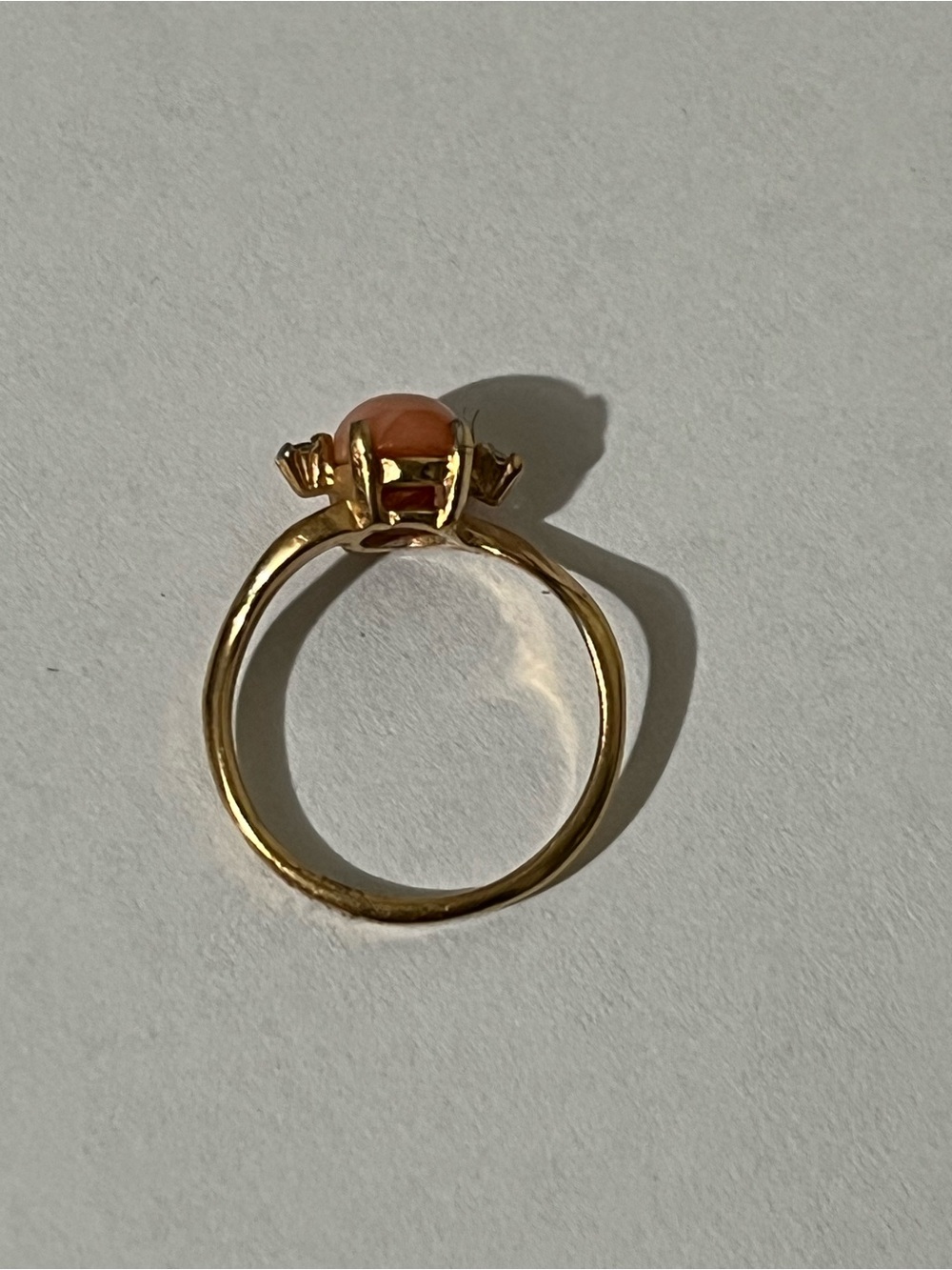 18kGF Gold Ring with Peach Stone - Women's Jewelry